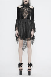 Schwarzes, schulterfreies Gothic-Kleid für Damen mit Perlenstickereien auf der Brust